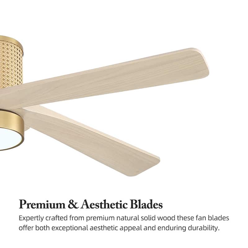 MLiAN 5 Solid Wood Blades DC Motor Indoor Downrod Flush Mount Ceiling Fan Remote Integrated LED