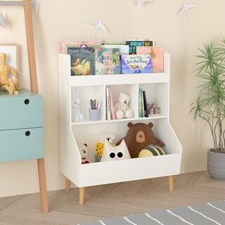Toy Storage Organizer, Kids Bookshelf and Toy Storage with Legs, Multifunctional Organizer for Kids Room, Living Room in White 