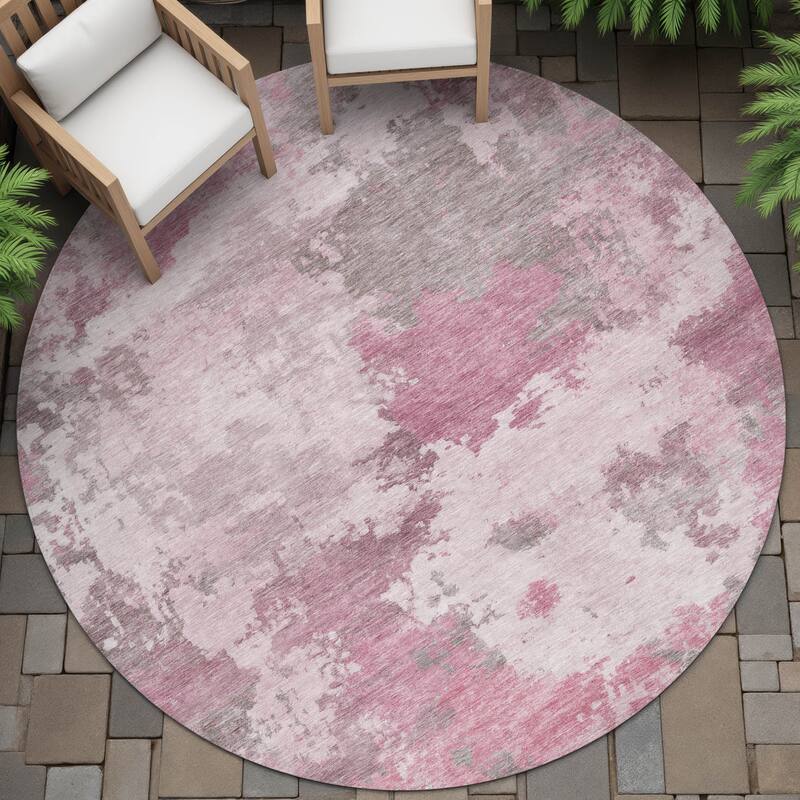 Machine Washable Indoor/Outdoor Abstract Blend Chantille Rug - Pink - 8' x 8'
