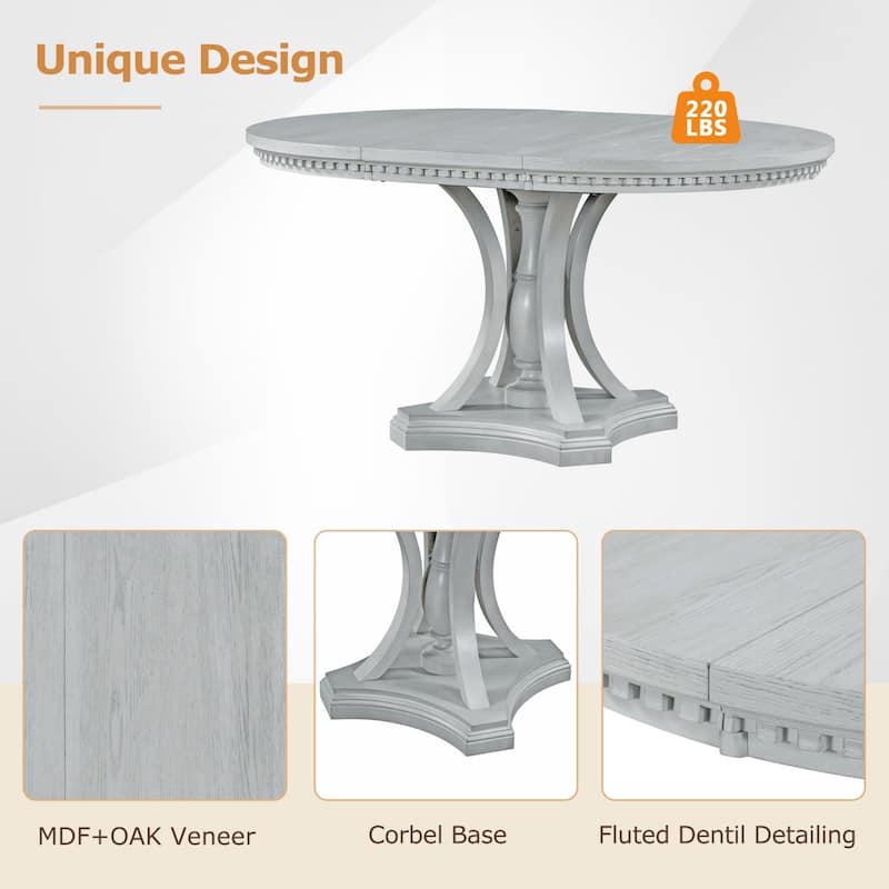 5-piece Dining Set Extendable Round Table and 4 Chairs for Kitchen Dining Room