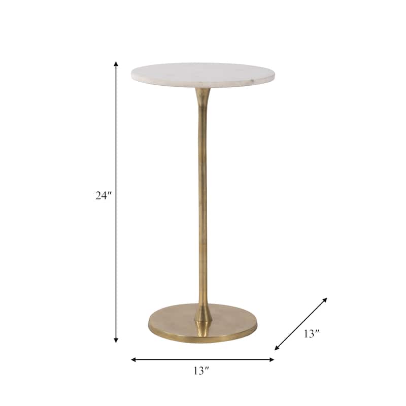 Gold and White 24"H Round Drink Accent Table with Aluminum/Stone Construction for Elegant and Purposeful Living Space