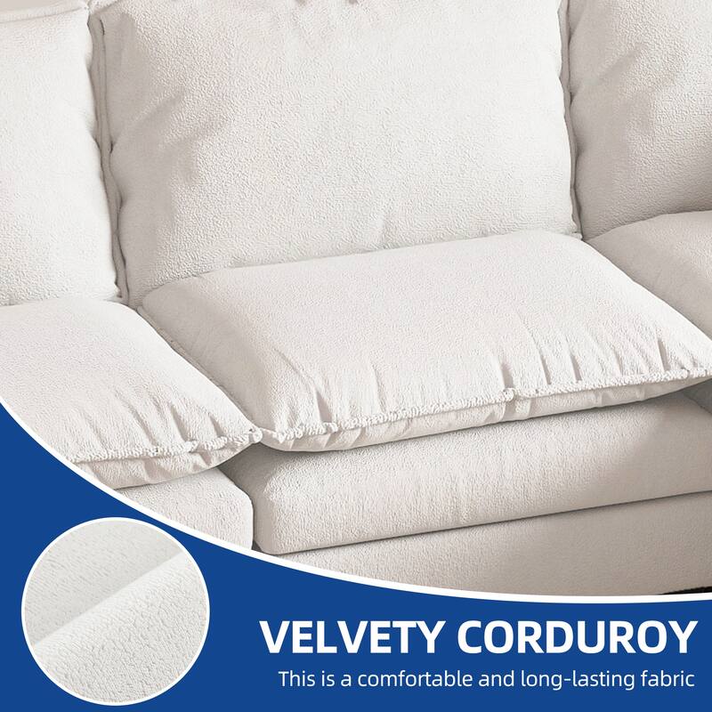 Moasis 108 Inch Velvet L Shaped Sectional Sofa with Movable Ottoman and Pillow Armrest