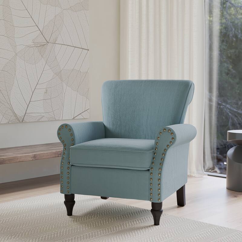 Living Room Armchair with Nailhead Trim - 29.9"W x 29.9"H x 32.9"D - Light Blue