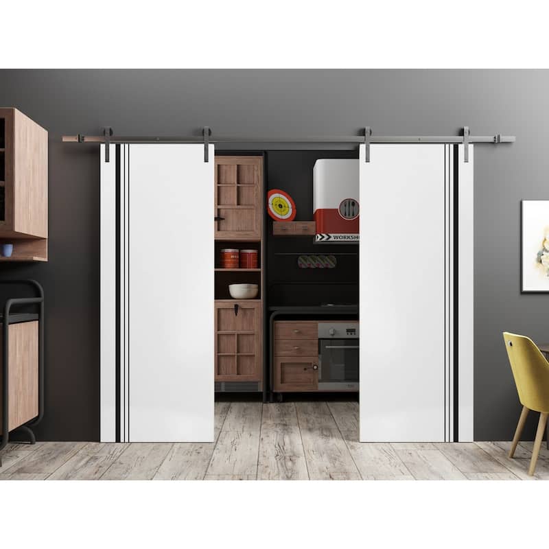 Sturdy Double Barn Door 36 x 80 with Planum 0011 White Silk with 13FT