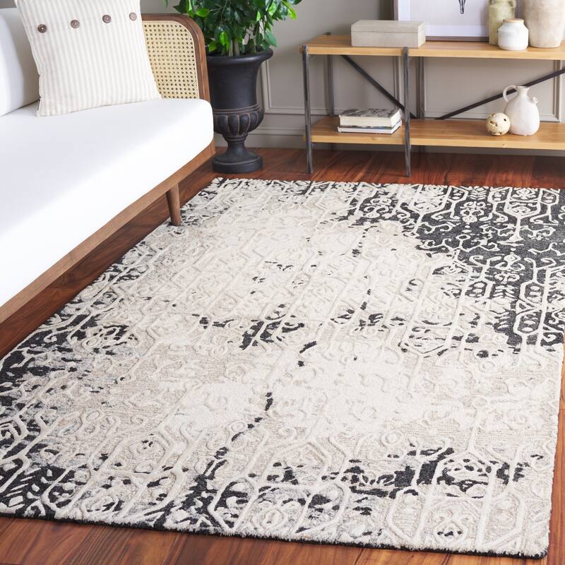 SAFAVIEH Handmade Ebony Marusa Modern & Contemporary Wool Rug - 4' x 6' - Black/Ivory