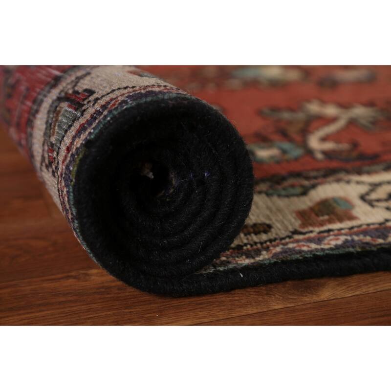 Hand Knotted Oriental 100% Wool Carpet Traditional Geometric Red Hamedan Runner Rug - 10' 2'' X 3' 2''