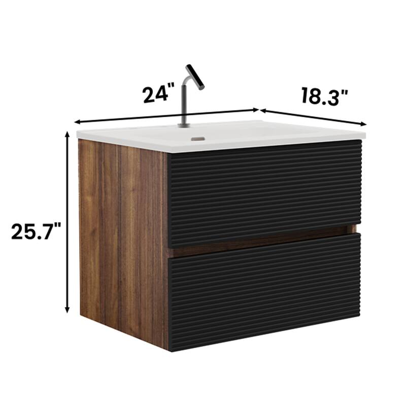24"/30"/36" Wall Mounted Bathroom Vanity w/ Ceramic Sink with Overflow
