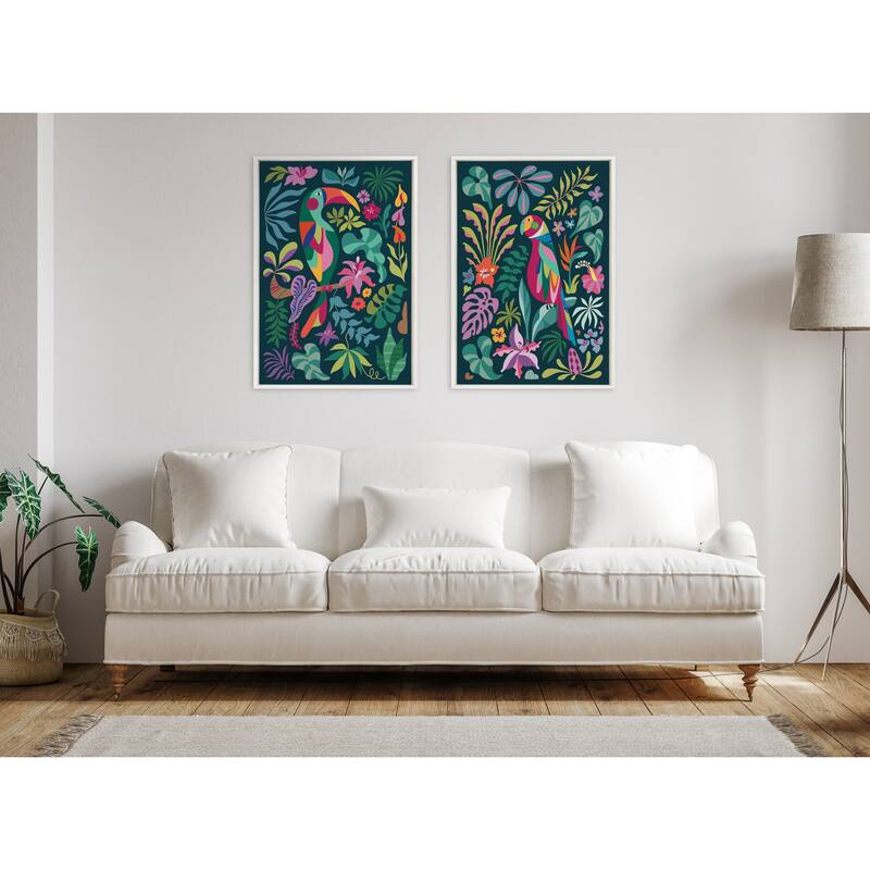 Kate and Laurel Sylvie Beaded Parrot Toucan Canvas Set by Rachel Lee