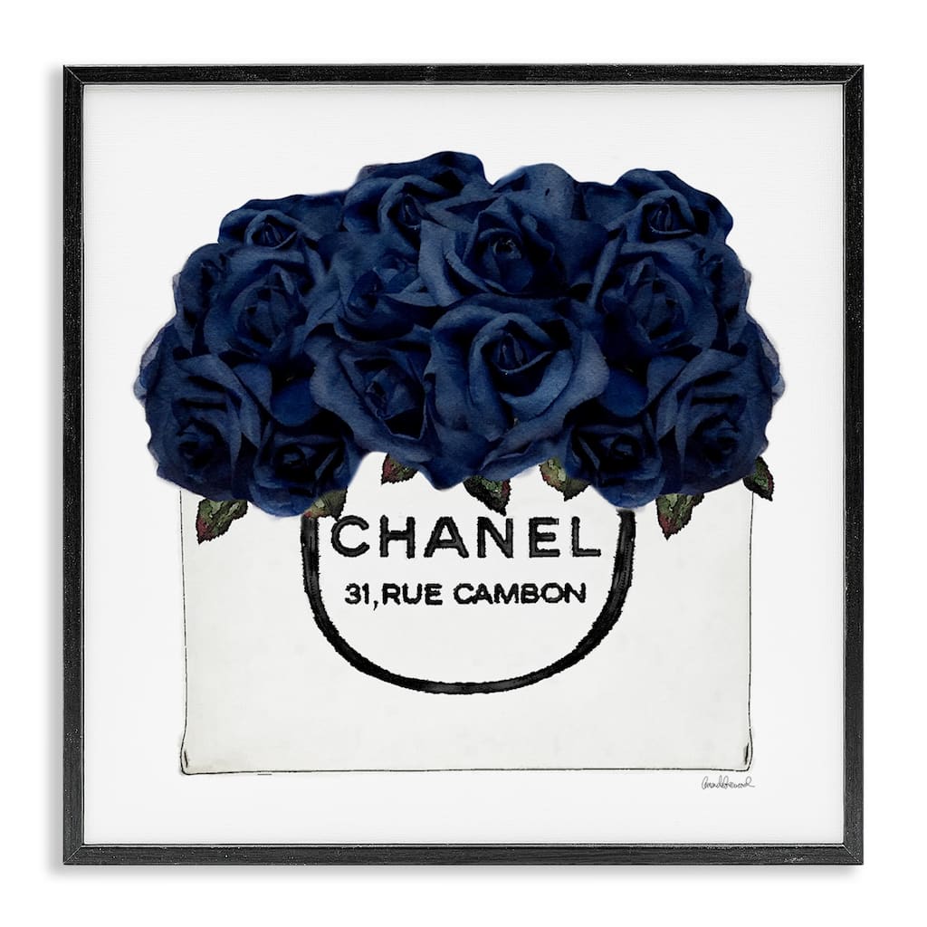 Stupell Chic Navy Blue Roses in Glam Fashion Bag Framed Wall Art