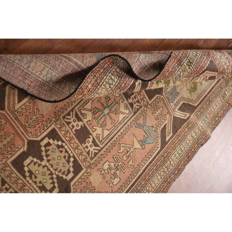 Animals Tribal Ardebil Persian Vintage Runner Rug Handmade Wool Carpet - 4'0"x 10'2"