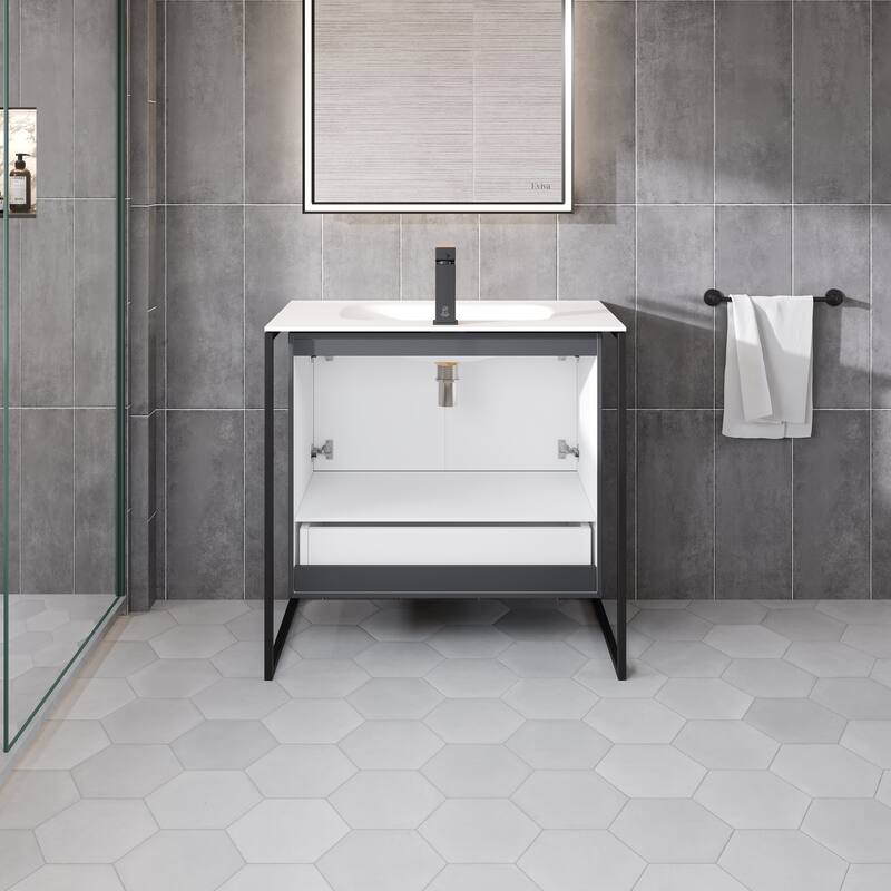 Eviva Onyx Wall Mount Bath Vanity with Solid Surface Top