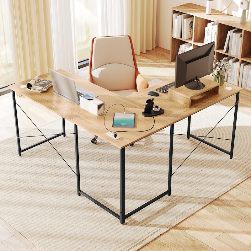 Gymax 95'' L-Shaped Reversible Computer Desk 2-Person Long Table