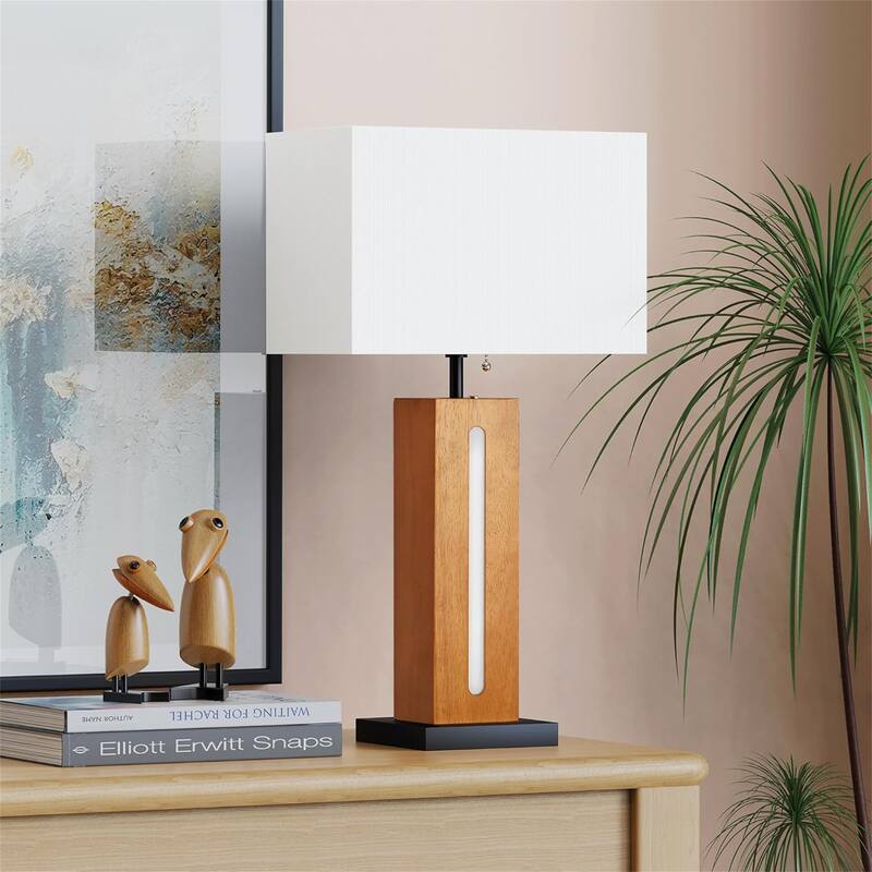Modern Dimmable Bedside Table Lamp with LED Nightlight (Set of 2)