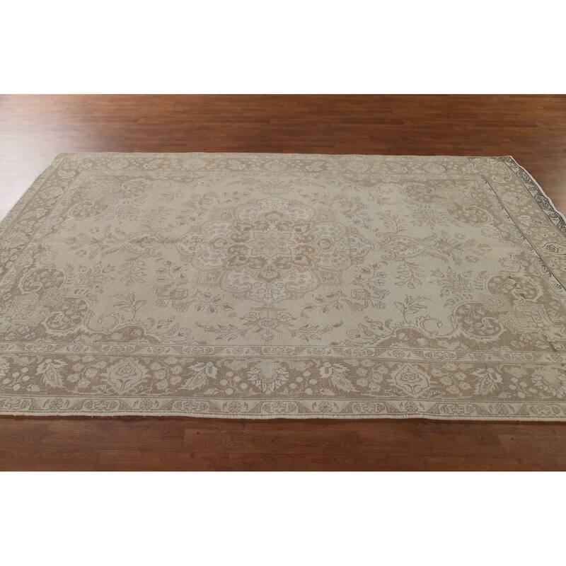 Distressed Tabriz Persian Vintage Area Rug Handmade Wool Carpet - 6'6" x 9'9"