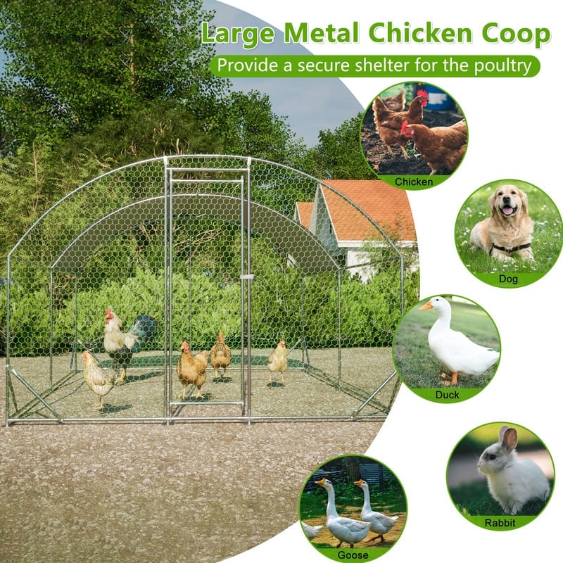 Large Walk-In Metal Chicken Coop – Dome-Shaped Poultry Run with Waterproof & UV-Resistant Cover, Heavy-Duty 1" Tube Frame .