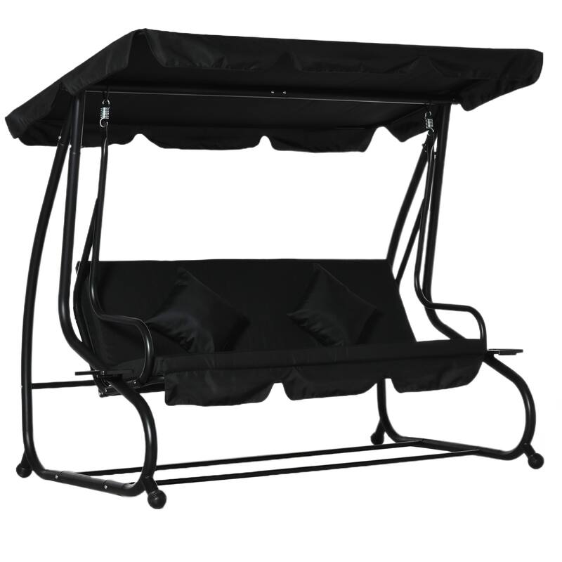 Outsunny 3 Seat Outdoor Free Standing Covered Swing Bench with Comfortable Cushioned Fabric & Included Canopy