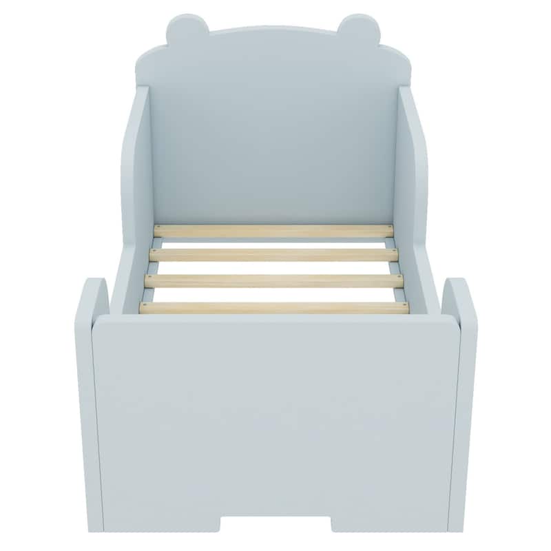 Toddler Floor Bed Frame, Cot Bed for Boys and Girls Ages 3-6, Bear Shape Toddler Bed, Blue