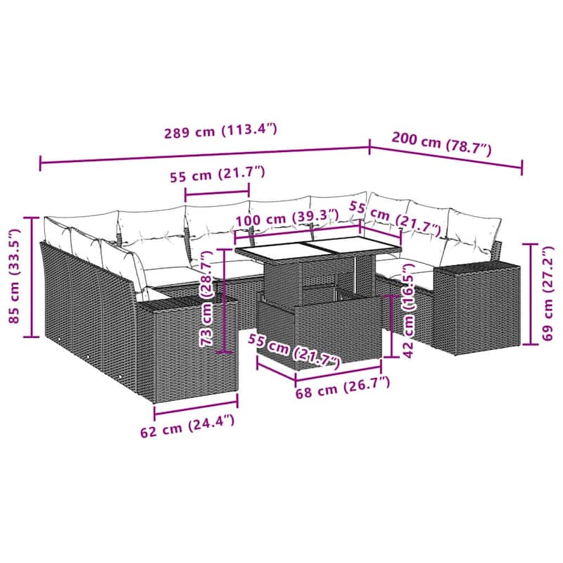 vidaXL Garden Sofa Set - 21.7 x 39.4 x 28.7