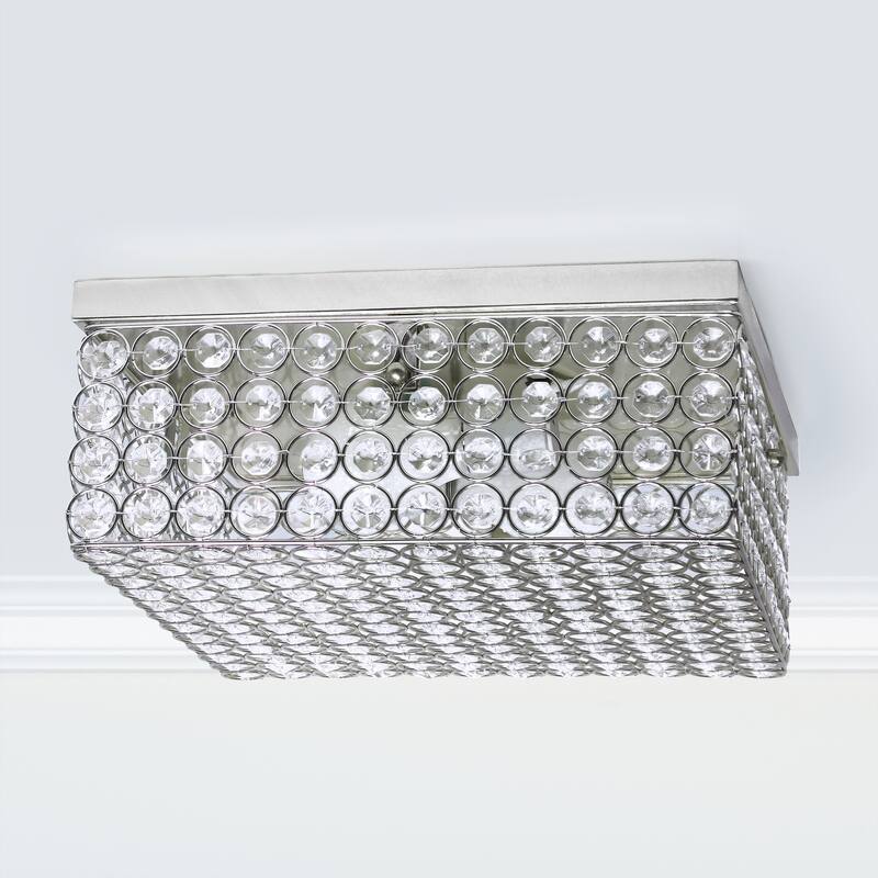 12 Inch Square Flush Mount Light - 2 Light Chrome Ceiling Fixture - Modern Interior Lighting - 5