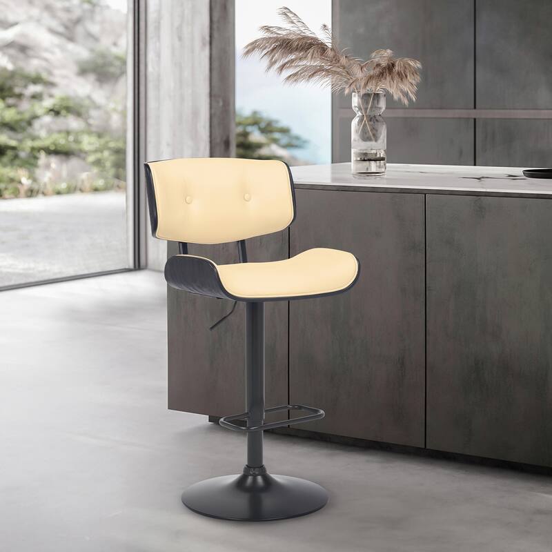 Brooklyn Adjustable Bar Stool, Swivel Counter Height Chair with Faux Leather Upholstery and Metal Base for Kitchen Island