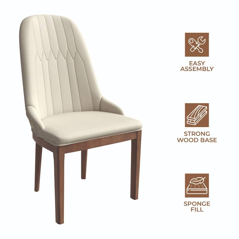 Leather Dining Chair with Rubberwood Legs Set of 4 Side Charis Sleek Diamond Stitching Back