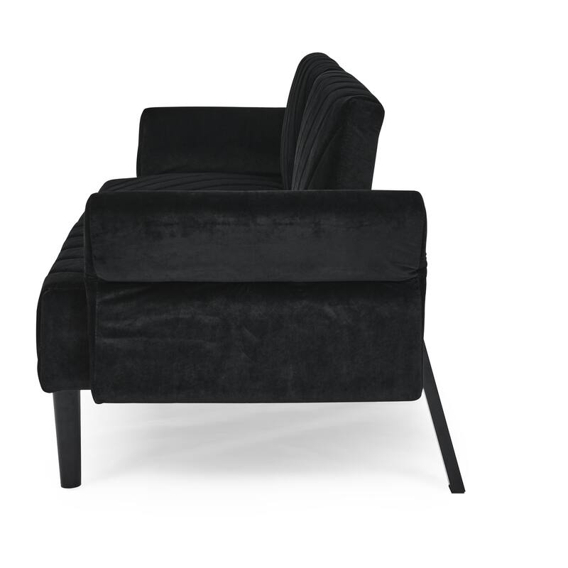 Velvet Futon Sofa Bed with 6-Position Backrest and Armrests for Apartments