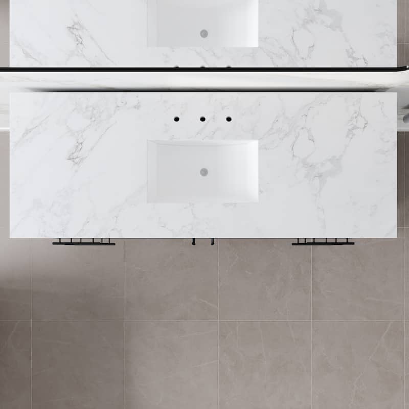 Eviva Graham Single Sink Bath Vanity with White Arabescato Engineered Stone Top