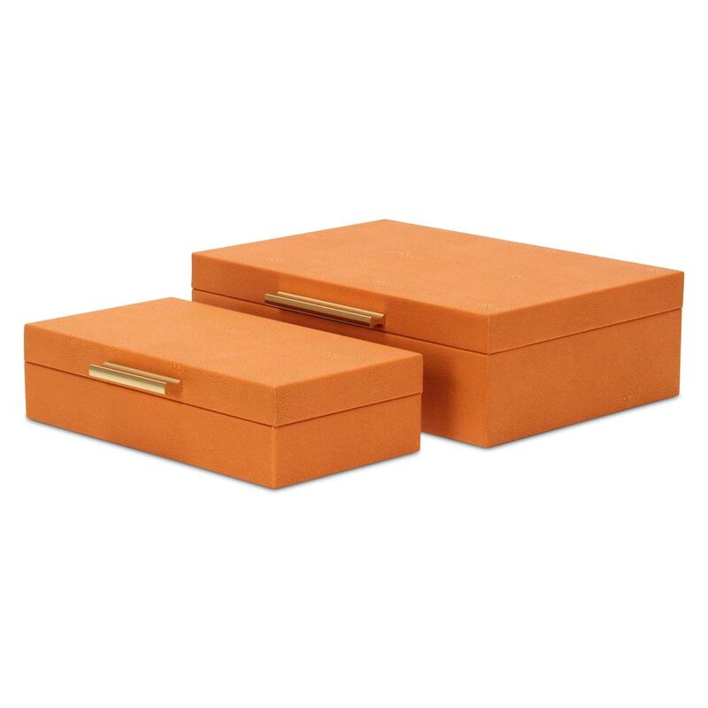 Faux Shagreen Rectangular Storage Box Set - 11.75" - Orange - Set of 2
