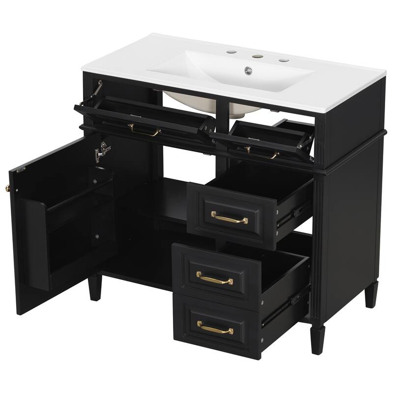 GDFStudio - Alexander Whitmore Modern Freestanding Bathroom Vanity with Flip Drawer Storage