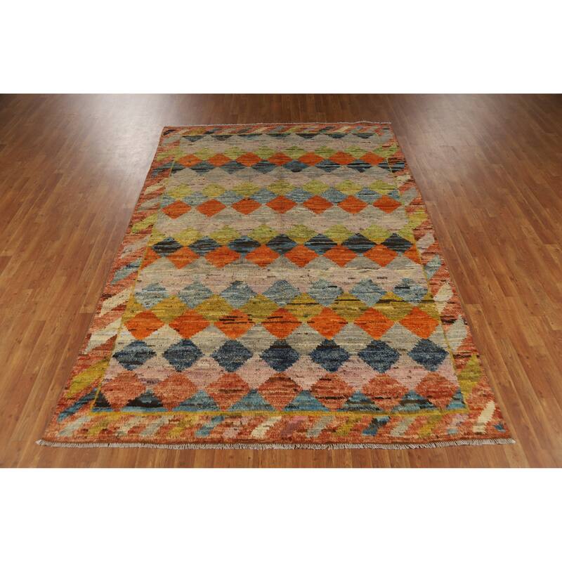 Trellis Moroccan Oriental Area Rug Handmade Multi-Color Wool Carpet - 6'9" x 10'0"