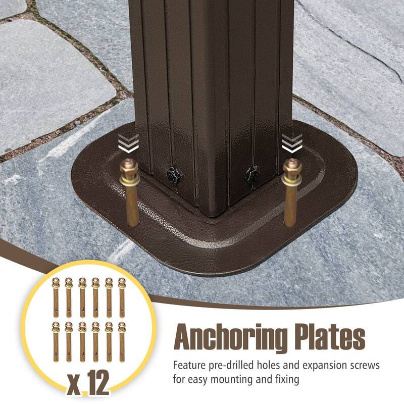 Costway 10 x 10 FT Hardtop Gazebo with Netting Heavy-Duty Double-Roof - Coffee