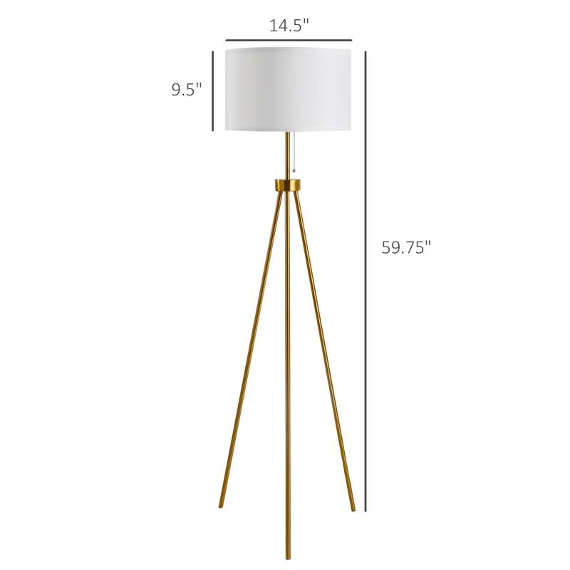 59.75" Standing Floor Lamp Fabric Lampshade Steel Tripod, Gold