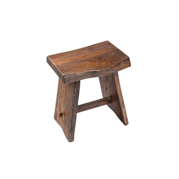 Nordic Style Teak Stool with Curved Seat - Brown