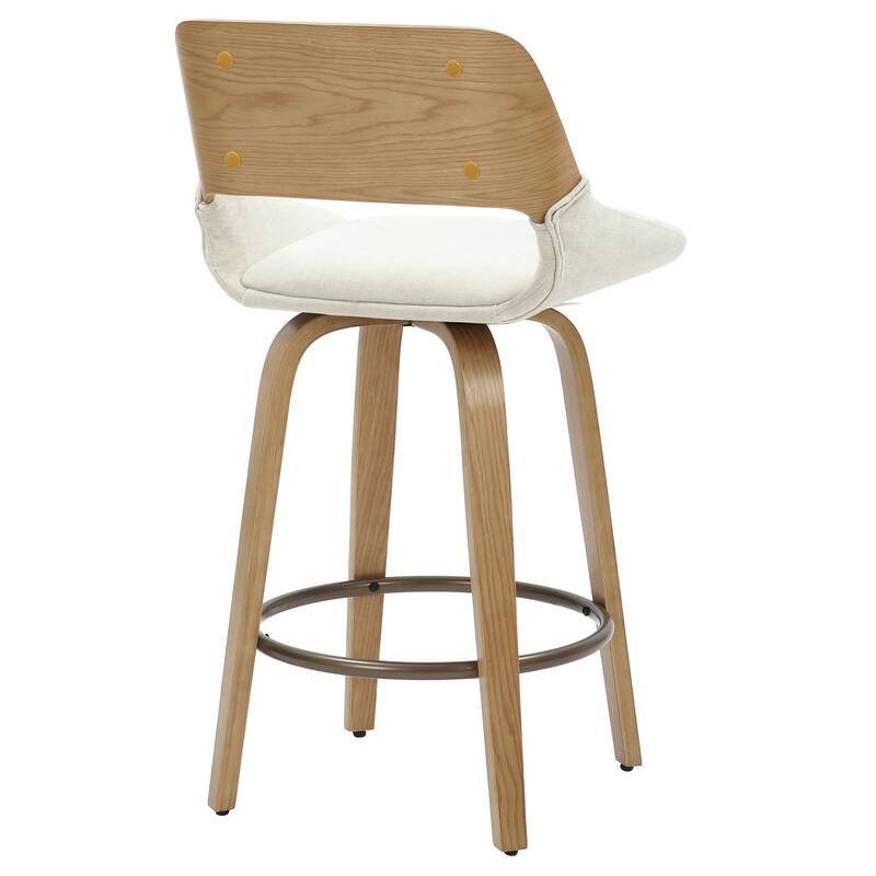 Mid-Century Modern Fabric and Wood 26" Counter Stool with Swivel - Beige and Natural - N/A
