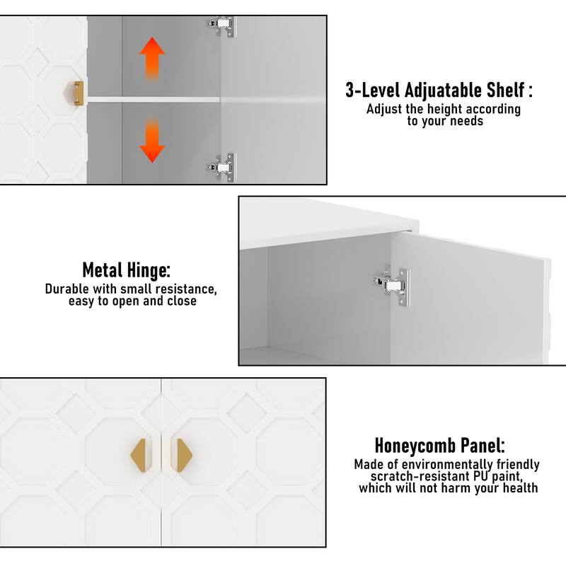 Clihome 3 Door Glossy Media Storage Sideboard Accent Cabinet