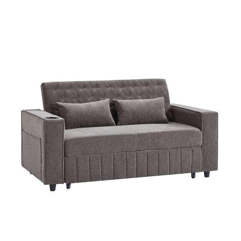 61.4" Convertible Grey Chenille Sofa Bed with Adjustable Backrest