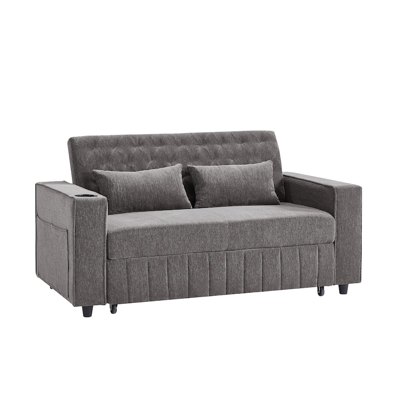 Roomfitters 61.4" Pull-Out Convertible Loveseat Sofa Bed with Adjustable Backrest for Living Room