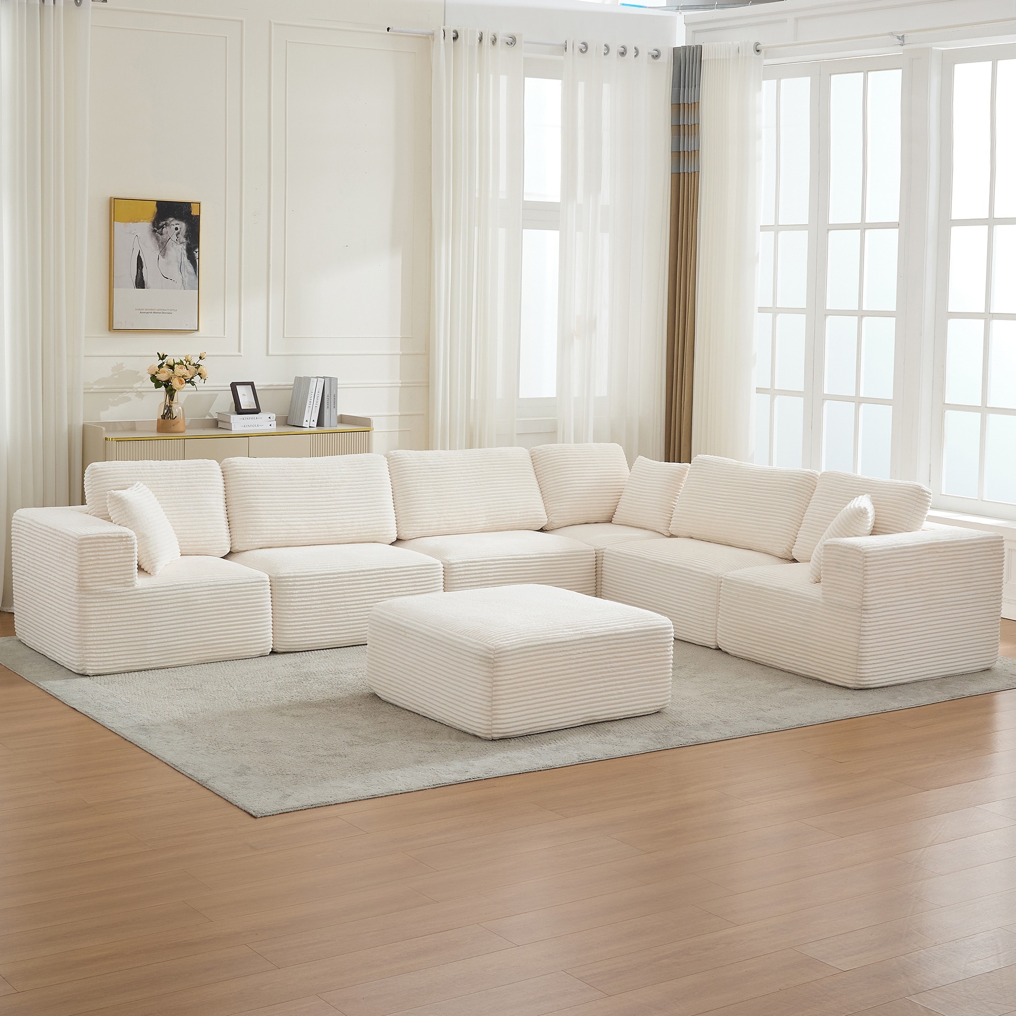 Convertible Corduroy Modular Sectional Sofa No Assembly Required