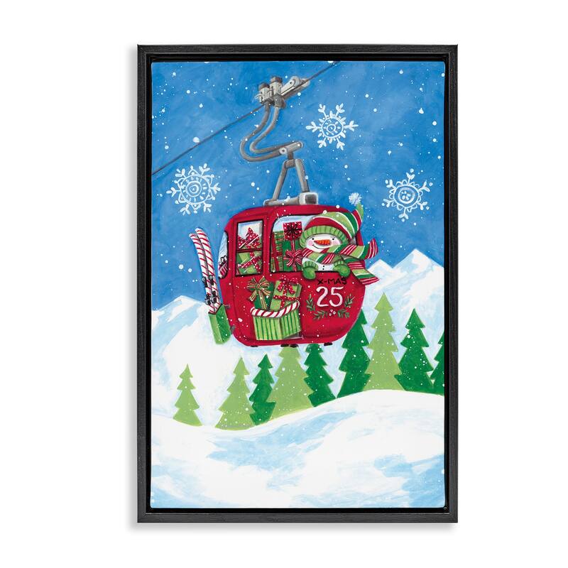 Stupell Snowman on Ski Lift Framed Floater Canvas Wall Art Design By Diane Kater - 21 x 31 - Black