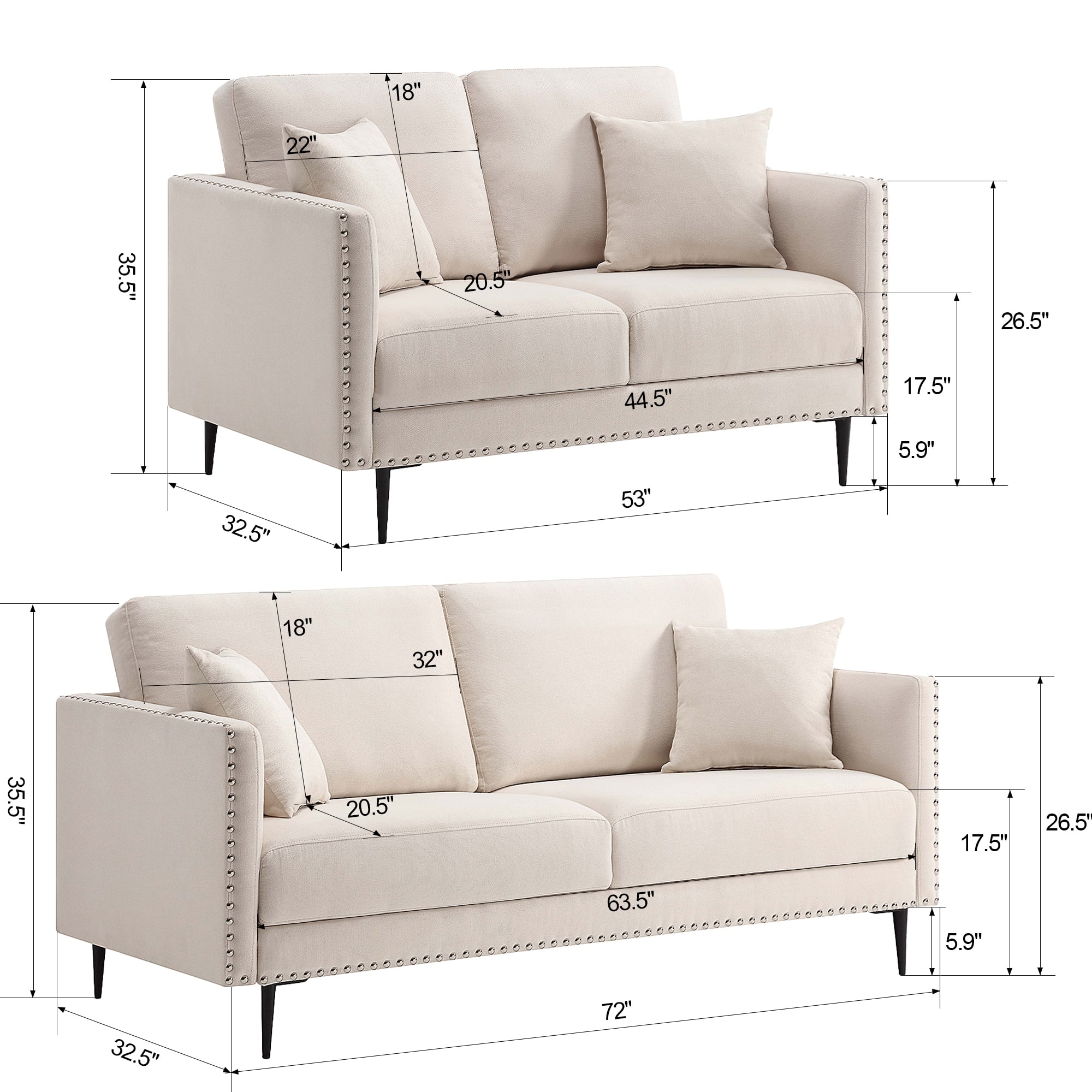 Morden Fort Loveseat Sofa Set,2 Piece Modern Living Room Furniture Set