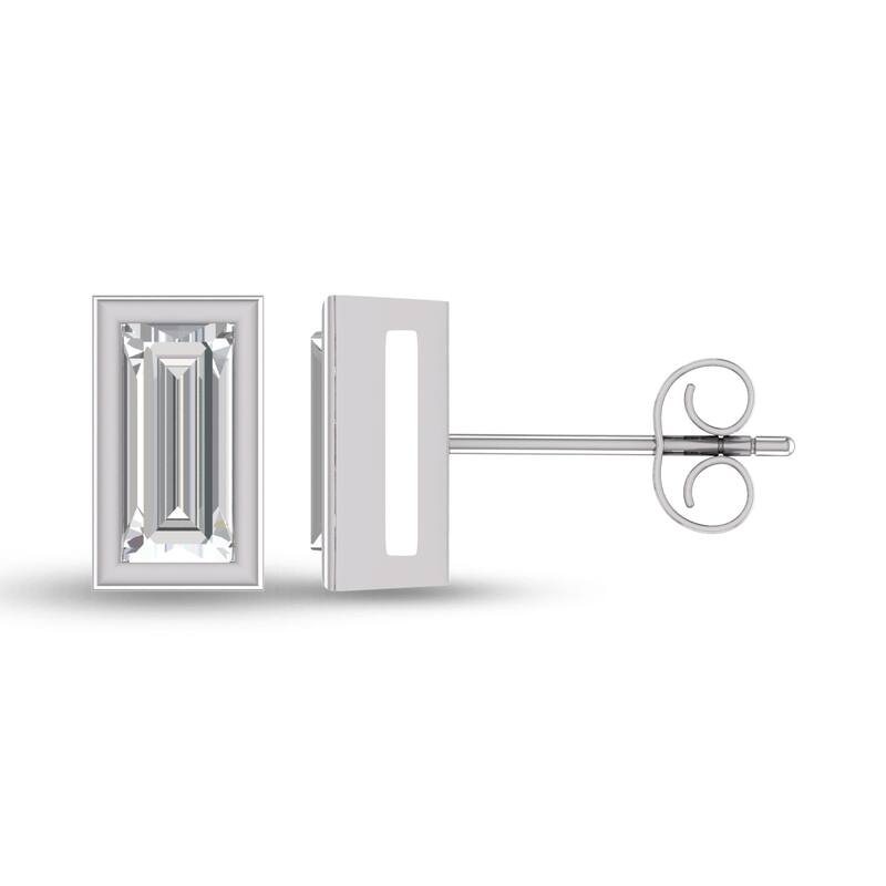 Marquee Lab Grown 1/4 Carat Baguette Bezel Set Diamond Solitaire Earrings in 14K White Gold
