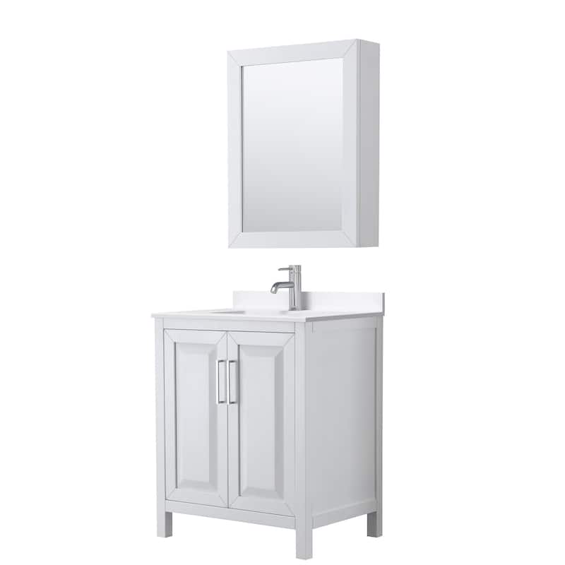 Wyndham Collection WCV252530S-QTZ-UNSMED Daria 30" Free Standing - White / White Quartz Top / Polished Chrome