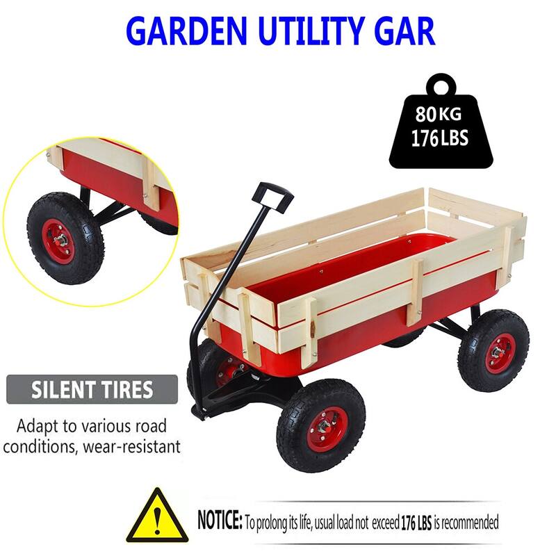 Outdoor Garden Cart, All Terrain Cargo Wagon Wood Railing Children - 39.37" x 19.3" x 20.28" (L x W x H)