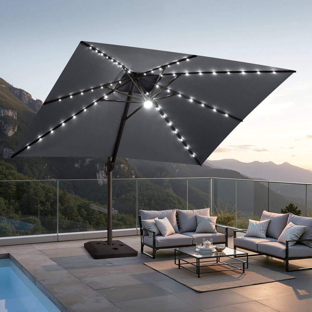 10 FT x 13 FT Outdoor Premium Solar LED Lighted Patio Cantilever Umbrella with Base