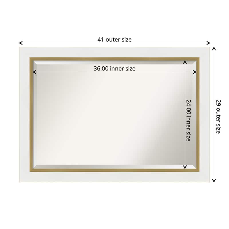 Beveled Bathroom Wall Mirror - Eva White Gold Frame - Outer Size: 41 x 29 in