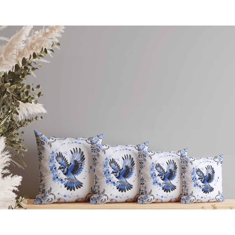 Blaze Bird Indoor/Outdoor Reversible Throw Pillow Blue and Gray