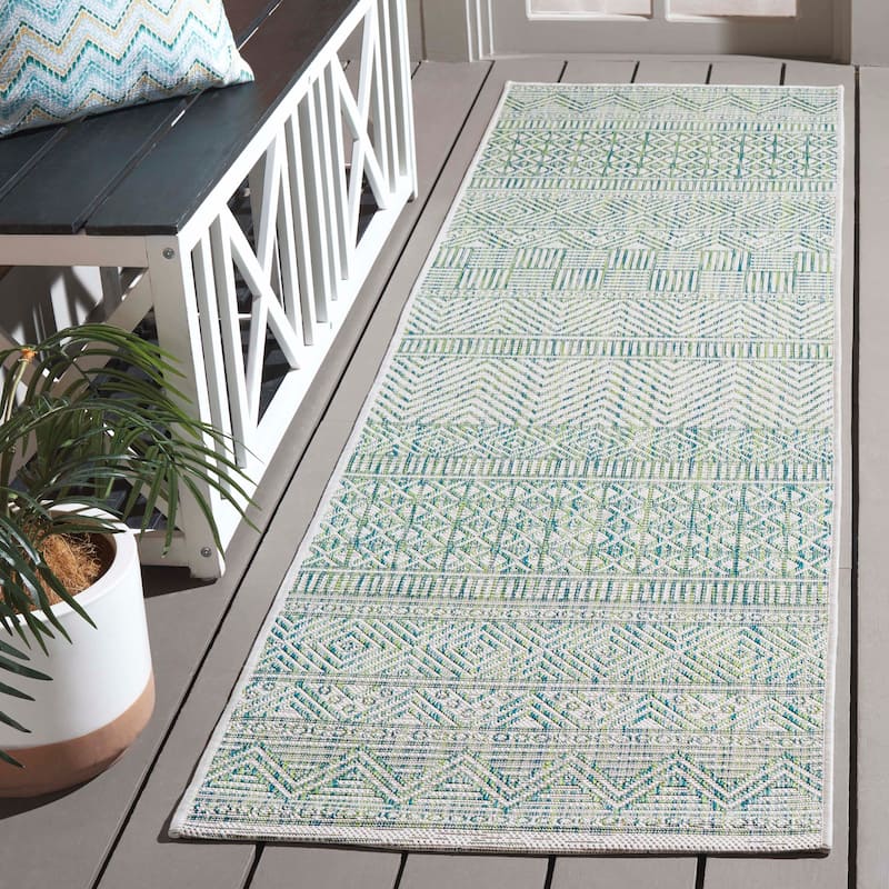 SAFAVIEH Courtyard Rozenn Indoor/ Outdoor Waterproof Patio Backyard Rug - 2'3" x 8' Runner - Beige/Green