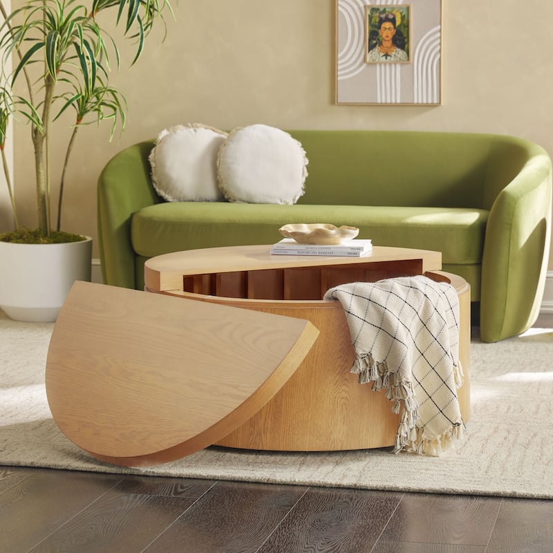 Walker Edison Modern Solid Oak Wood Veneer Round Coffee Table