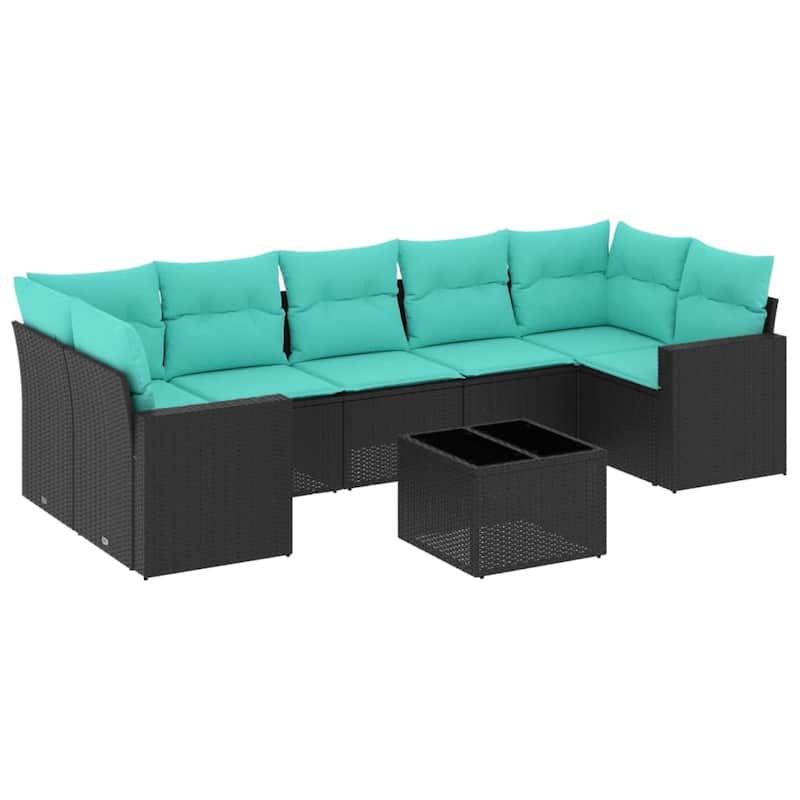 vidaXL 8 Piece Patio Sofa Set with Cushions Black Poly Rattan - 24.4" x 24.4" x 27.2"