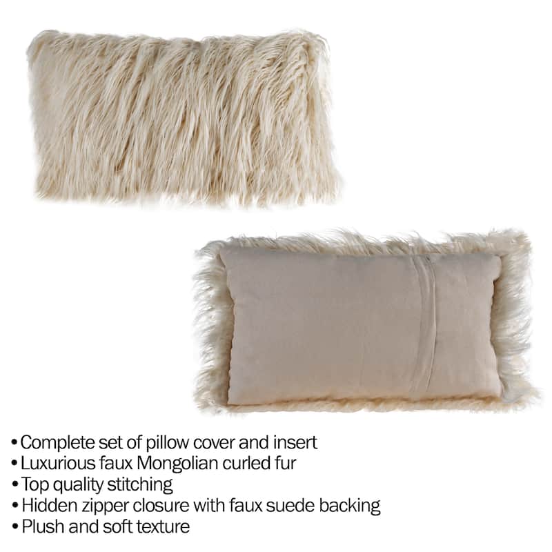 12x20 Inch Plush Lumbar Pillow - Luxury Accent Pillow Insert and Shag Glam Cover Set by Hastings Home